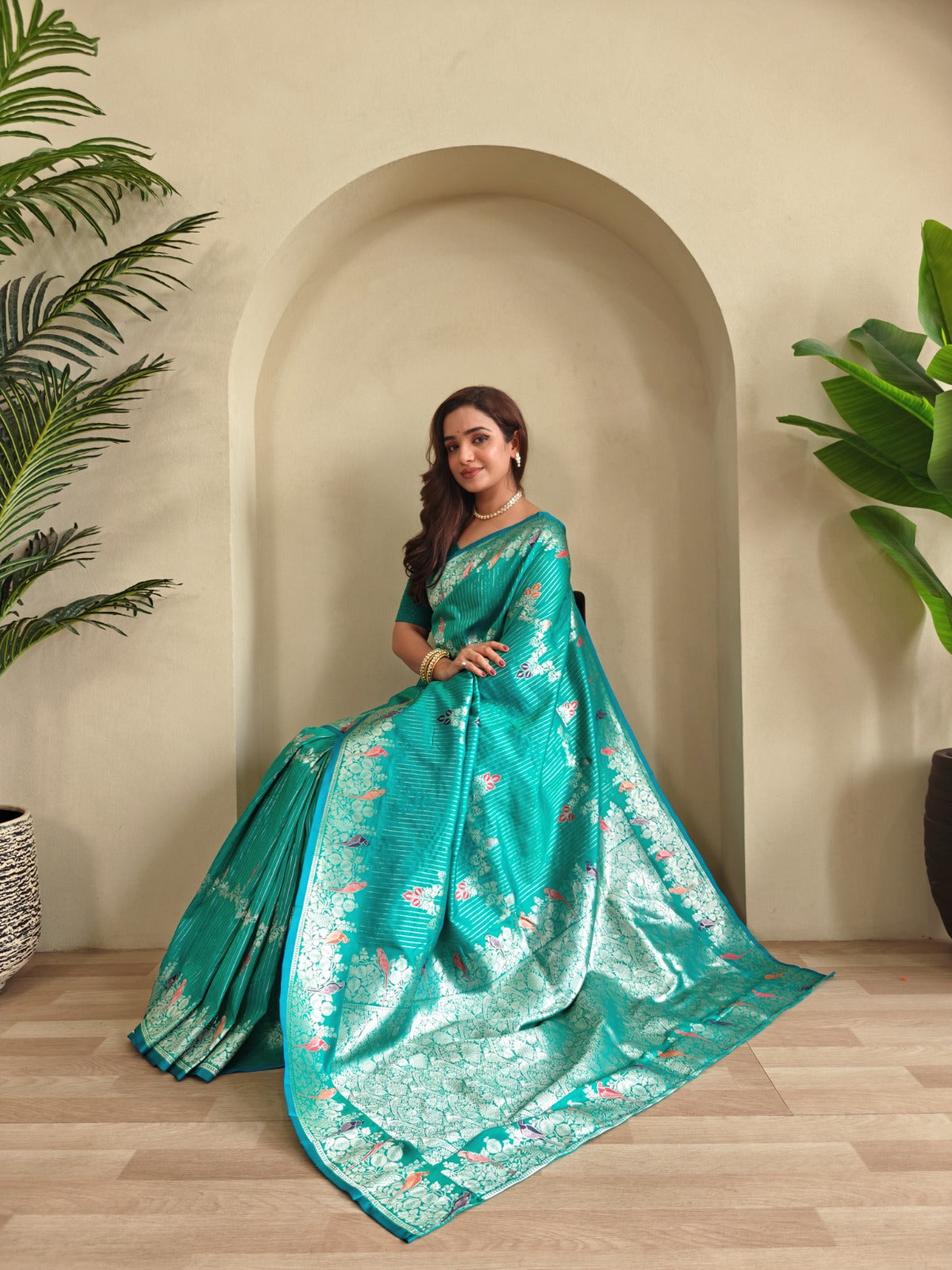 Banarasi Mushru Satin Silk Saree with Golden Zari Weaving